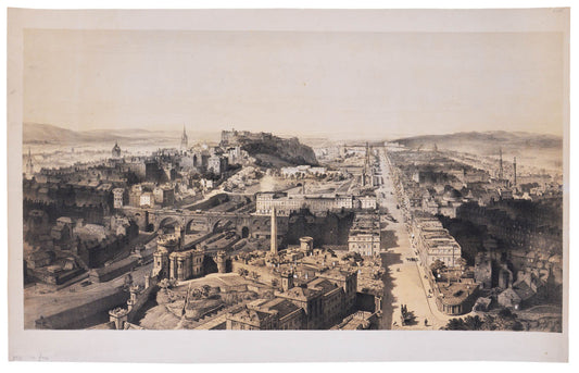 A View of Edinburgh down Princes Street from the top of Carlton Hill, towards the Castle.
