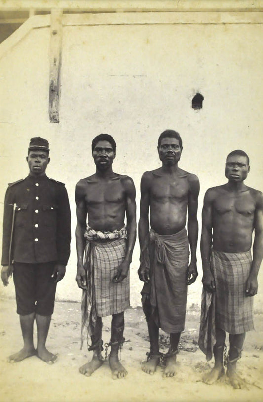 Slaves with soldier, South Africa.