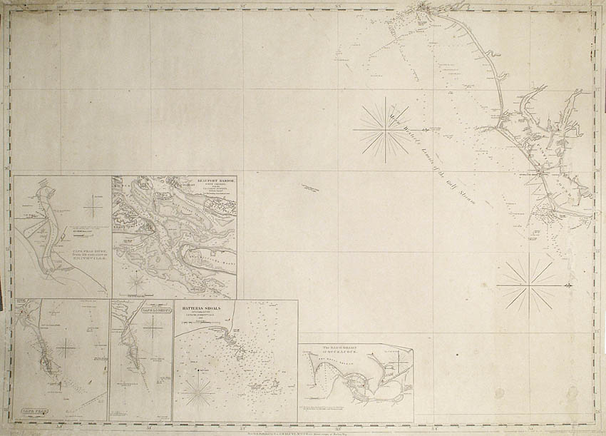 Rare chart of the North Carolina Coast, showing the towns of Newberne and Washington, extending north to south from Cape Fear to Cape Hatteras. 