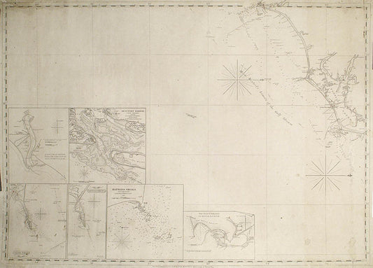 Rare chart of the North Carolina Coast, showing the towns of Newberne and Washington, extending north to south from Cape Fear to Cape Hatteras. 