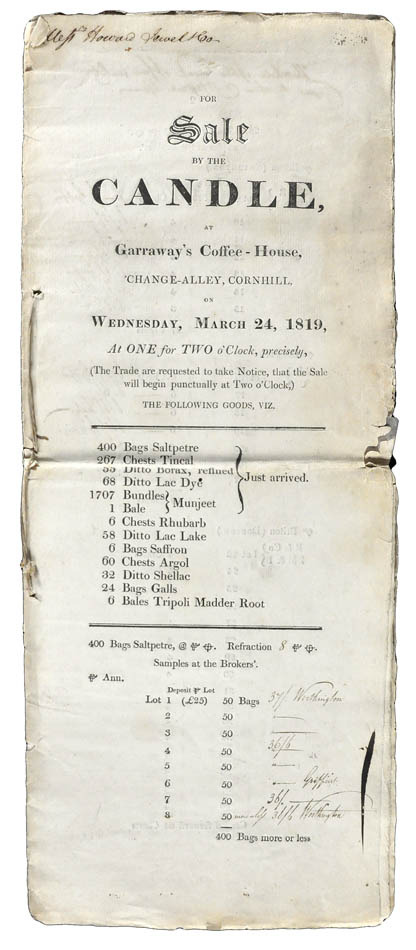 Auction catalogue listing items for sale, inscribed as belonging to messrs Howard Jewel & Co, with prices, and sometimes the buyer, noted beside each item.