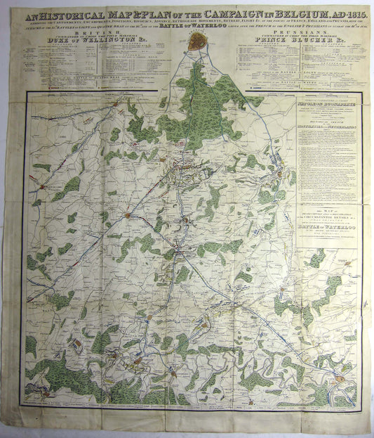 A rare and informative map, separately published, showing the area comprised between Brussels and Namur where Napoleon fought his last battle. 