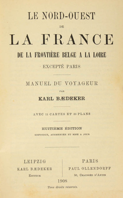 Eighth edition of Baedeker's Nord-Ouest de la France.