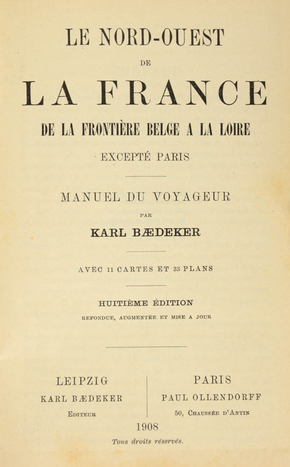 Eighth edition of Baedeker's Nord-Ouest de la France.