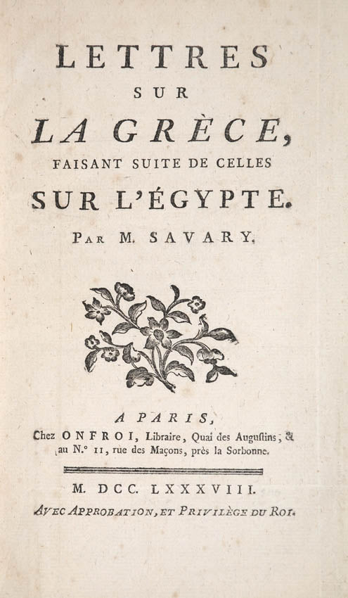 Savary spent six months on Crete and visited several of the Dodecanese islands, before returning home to France in 1780.
