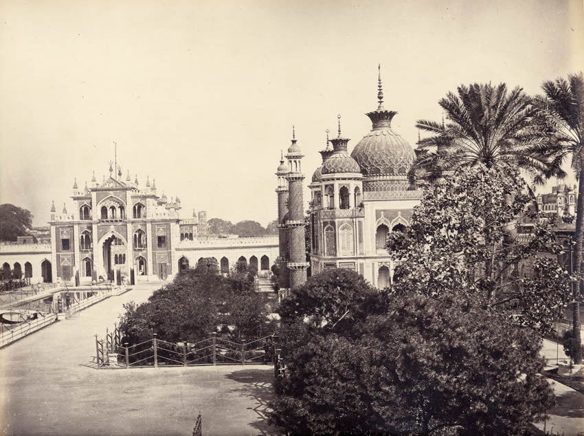 The gate and garden of the Hooseinabad Emambara, Lucknow, Uttar Pradesh.