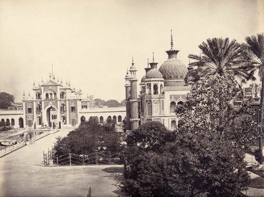 The gate and garden of the Hooseinabad Emambara, Lucknow, Uttar Pradesh.