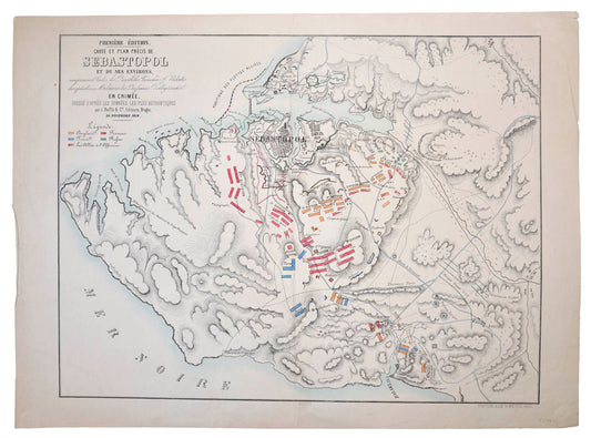 Fine map of Sebastopol showing the early military stages and formations of the Crimean War. 