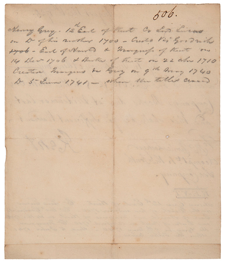 An autograph letter of Henry Grey, Duke of Kent signed to Charles Lockyer, comptroller of the South Sea Company.
