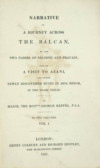 Keppel's second major journey, on which he visited Constantinople, Scutari and Smyrna, following that of his travels home overland from India