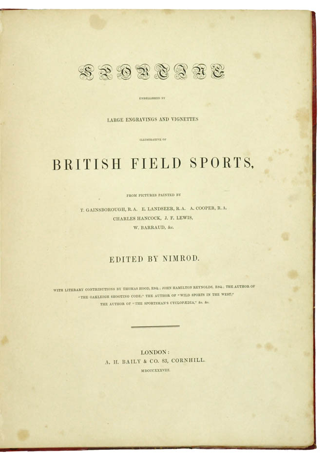 A very handsome copy of the folio volume by Charles Apperley, 21 engraved plates, title and vignettes, red half morocco for Hatchards, gilt sporting motifs