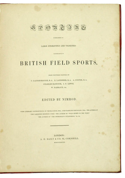 A very handsome copy of the folio volume by Charles Apperley, 21 engraved plates, title and vignettes, red half morocco for Hatchards, gilt sporting motifs