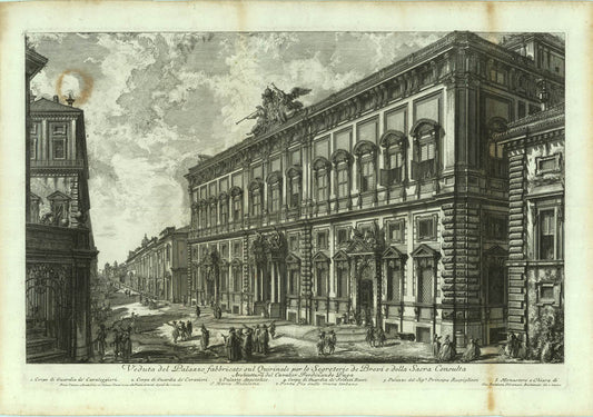 Etching with engraving for the "Veduta di Roma", 405 x 615 mm., Rome edition, third state with artist's address and price. 