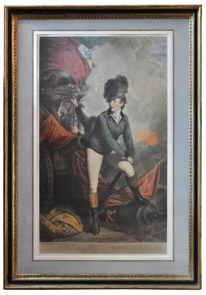 Four mezzotints printed in colours of:  Horation Nelson; Lieutenant General Hay Macdowall; John Hope, 4th Earl of Hopetoun and Colonel Banastre Tarleton.