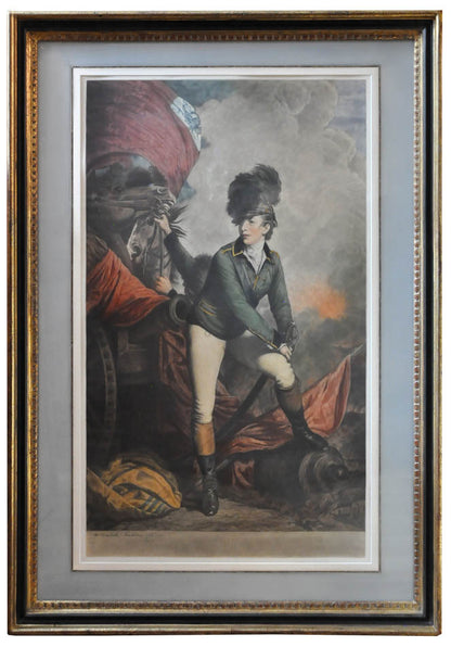 Four mezzotints printed in colours of:  Horation Nelson; Lieutenant General Hay Macdowall; John Hope, 4th Earl of Hopetoun and Colonel Banastre Tarleton.