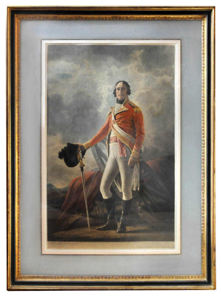 Four mezzotints printed in colours of:  Horation Nelson; Lieutenant General Hay Macdowall; John Hope, 4th Earl of Hopetoun and Colonel Banastre Tarleton.