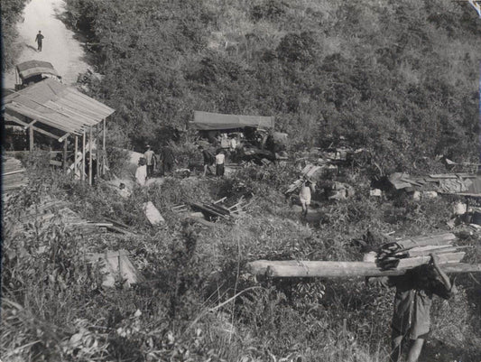China, Workers Taking Timber up the Slope.