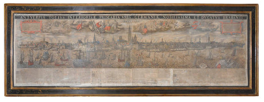 A rare and finely engraved prospect of Antwerp viewed from the Scheldt, first published by Vrients in 1610, under a privilege issued by Archduke of Austria