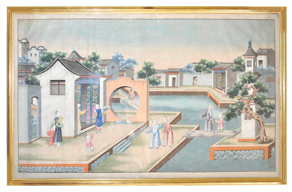watercolours of Chinese scenes, presumably executed for the Western market by an anonymous master and depicting internal and external views of a house