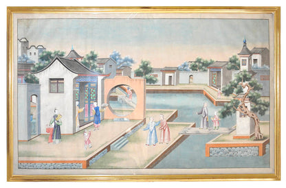 watercolours of Chinese scenes, presumably executed for the Western market by an anonymous master and depicting internal and external views of a house
