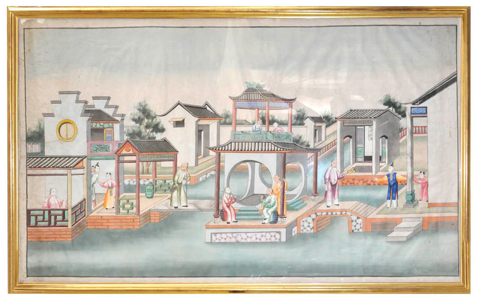 watercolours of Chinese scenes, presumably executed for the Western market by an anonymous master and depicting internal and external views of a house