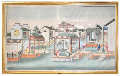 watercolours of Chinese scenes, presumably executed for the Western market by an anonymous master and depicting internal and external views of a house