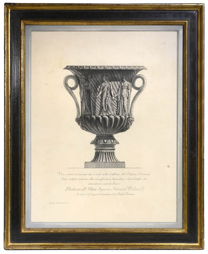 Group of four etchings of large vases by Piranesi, published in Rome in 1791.