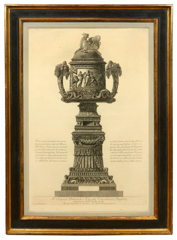 Group of four etchings of large vases by Piranesi, published in Rome in 1791.