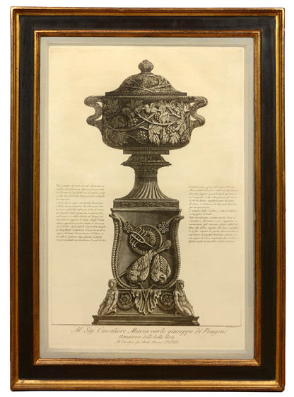 Group of four etchings of large vases by Piranesi, published in Rome in 1791.