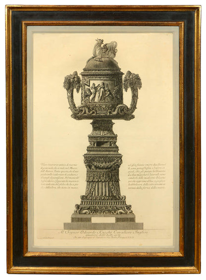 Group of four etchings of large vases by Piranesi, published in Rome in 1791.