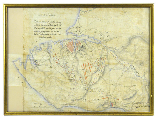Manuscript plan on linen of the Siege of Sebastopol: a fine and unusual map drawn by Sergeant Neubourg. 