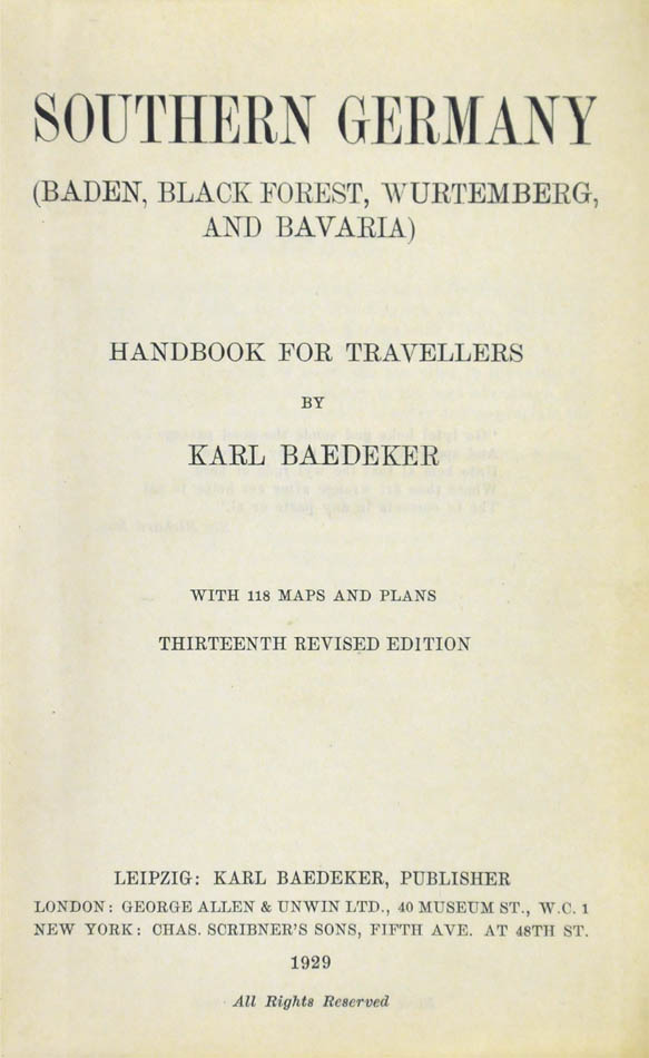 Last English edition of Baedeker's Southern Germany.
