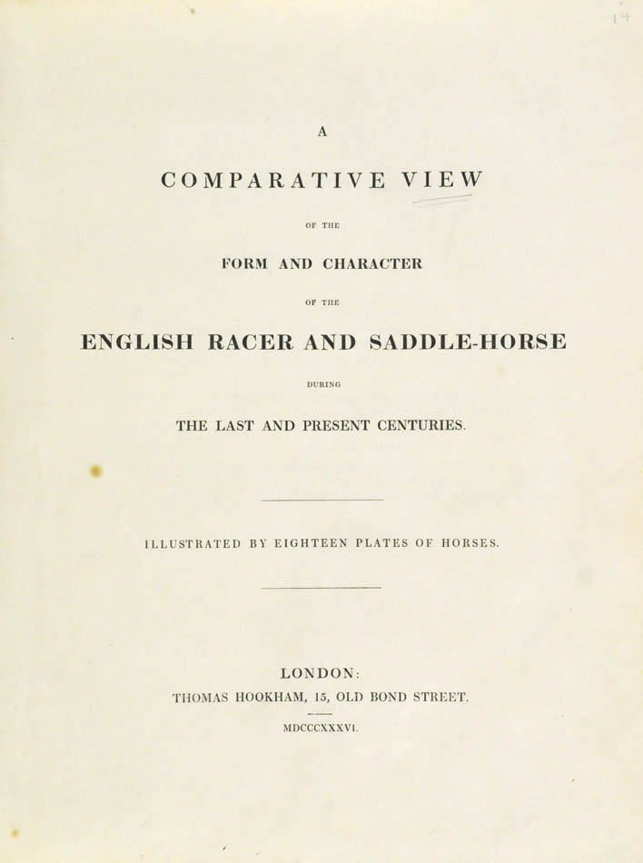First edition, London, 1836, 18 lithographed plates of horses by Gauci & Chalon after Stubbs, Marshall etc. and printed by Hullmandel, all on india paper.
