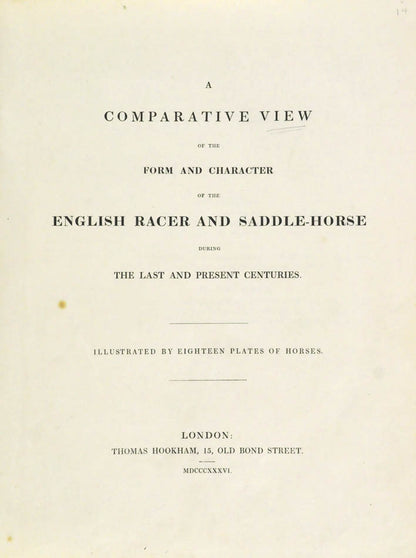 First edition, London, 1836, 18 lithographed plates of horses by Gauci & Chalon after Stubbs, Marshall etc. and printed by Hullmandel, all on india paper.
