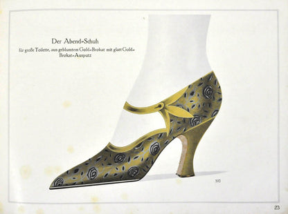 This unusual album of shoe designs contains designs for both men and women; 25 chromolithographed plates. A very attractive collection.