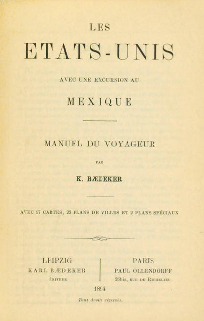 The first of only two editions in French. This edition was published a year later than the English edition (1893). Scarce. 