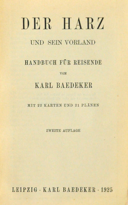 Second edition of Baedeker's Harz und Sein Vorland, published in 1925.