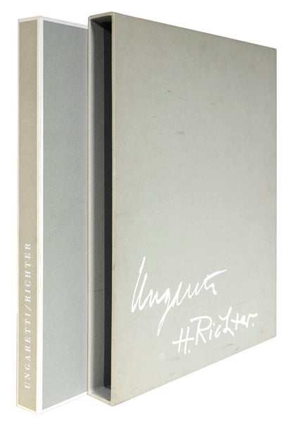 Limited edition 6/124 reproduction of the original manuscript of the poem by Giuseppe Ungaretti, 48 page folio, with 2 original colour lithogrpahs by Hans Richter, that are numbered and signed.