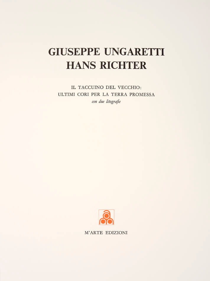 Limited edition 6/124 reproduction of the original manuscript of the poem by Giuseppe Ungaretti, 48 page folio, with 2 original colour lithogrpahs by Hans Richter, that are numbered and signed.