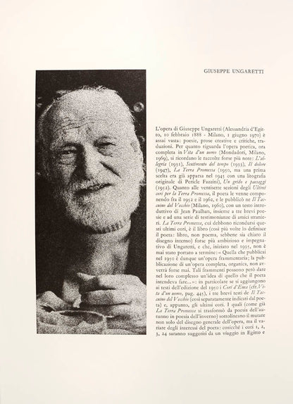 Limited edition 6/124 reproduction of the original manuscript of the poem by Giuseppe Ungaretti, 48 page folio, with 2 original colour lithogrpahs by Hans Richter, that are numbered and signed.