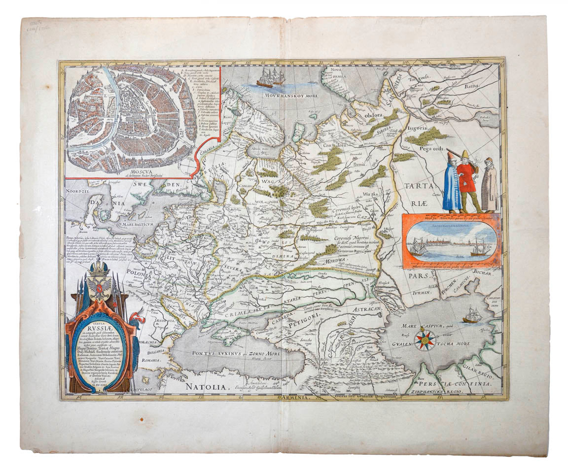 A very good hand-coloured example of Hessel Gerritsz's map of Russia. 