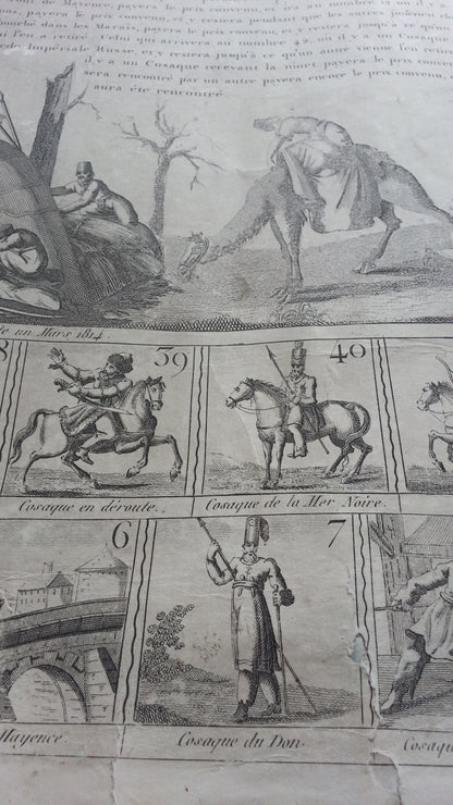 A rare and interesting tabletop game played with dice where the aim is to get to the Cossack camp on the Champs-Élysées.