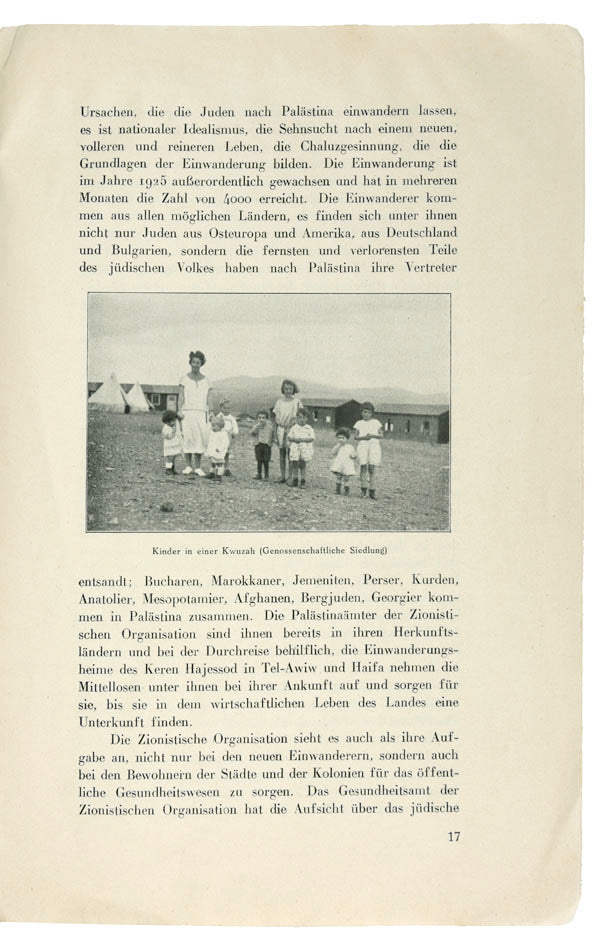 First edition of this illustrated report on the progress made by settlers in Palestine, published by the Executive of the World Zionist Organisation.