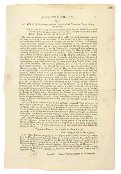 A parliamentary report concering the aboltion of slavery on the Mosquito Shore, a British protectorate, published in the run up to the Slave Trade Act 1824
