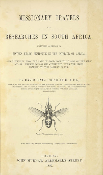 First edition of David Livingstone's Missionary Travels, recounting the discovery of Lake Ngami, the Zambesi, and the Victoria Falls.