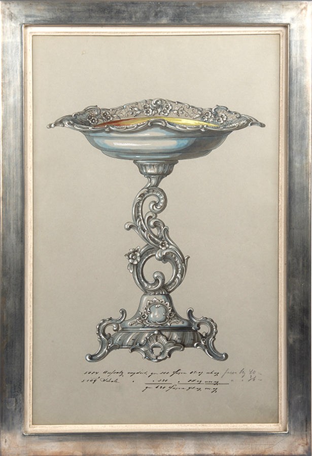 Nine watercolours of designs for silverware items, most probably made by the prestigious WMF factory