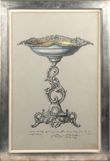 Nine watercolours of designs for silverware items, most probably made by the prestigious WMF factory