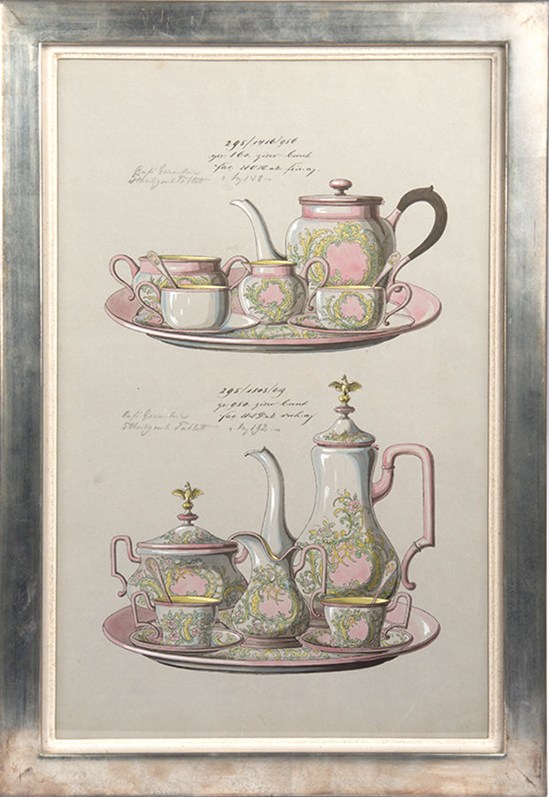 Nine watercolours of designs for silverware items, most probably made by the prestigious WMF factory