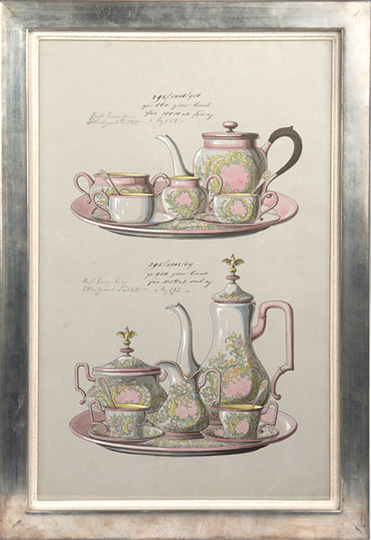 Nine watercolours of designs for silverware items, most probably made by the prestigious WMF factory