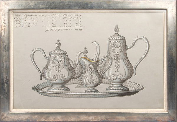 Nine watercolours of designs for silverware items, most probably made by the prestigious WMF factory